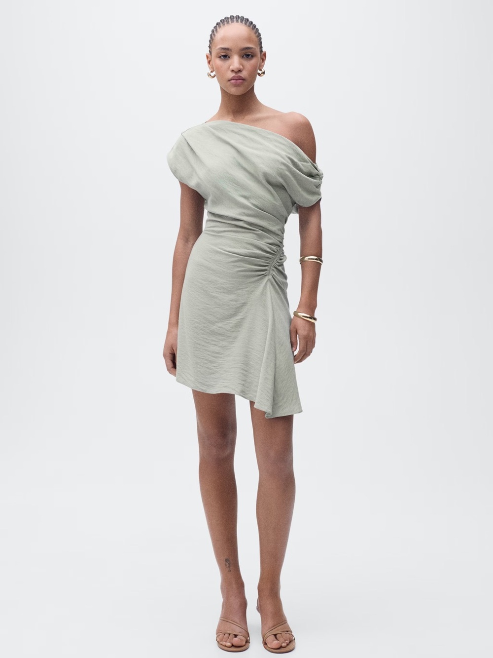Mango Blue asymmetrical draped short dress NWT